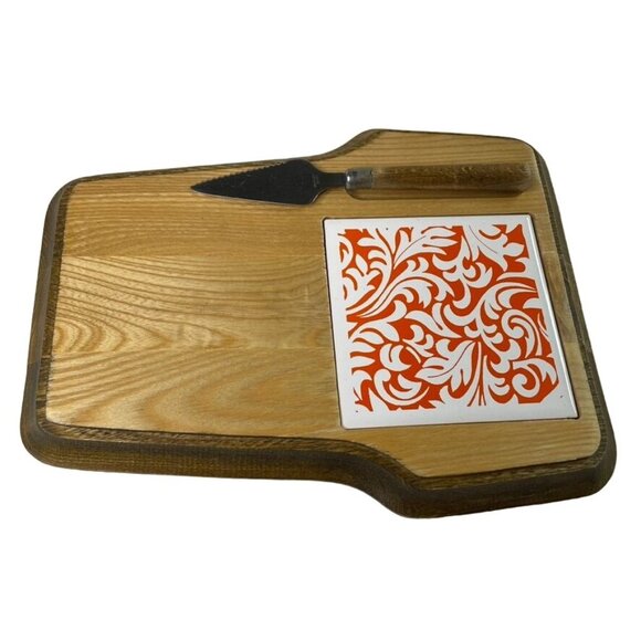 Vintage  Wood Cheese Charuterie Board Ceramic Title 11 x 9 u - Picture 1 of 6
